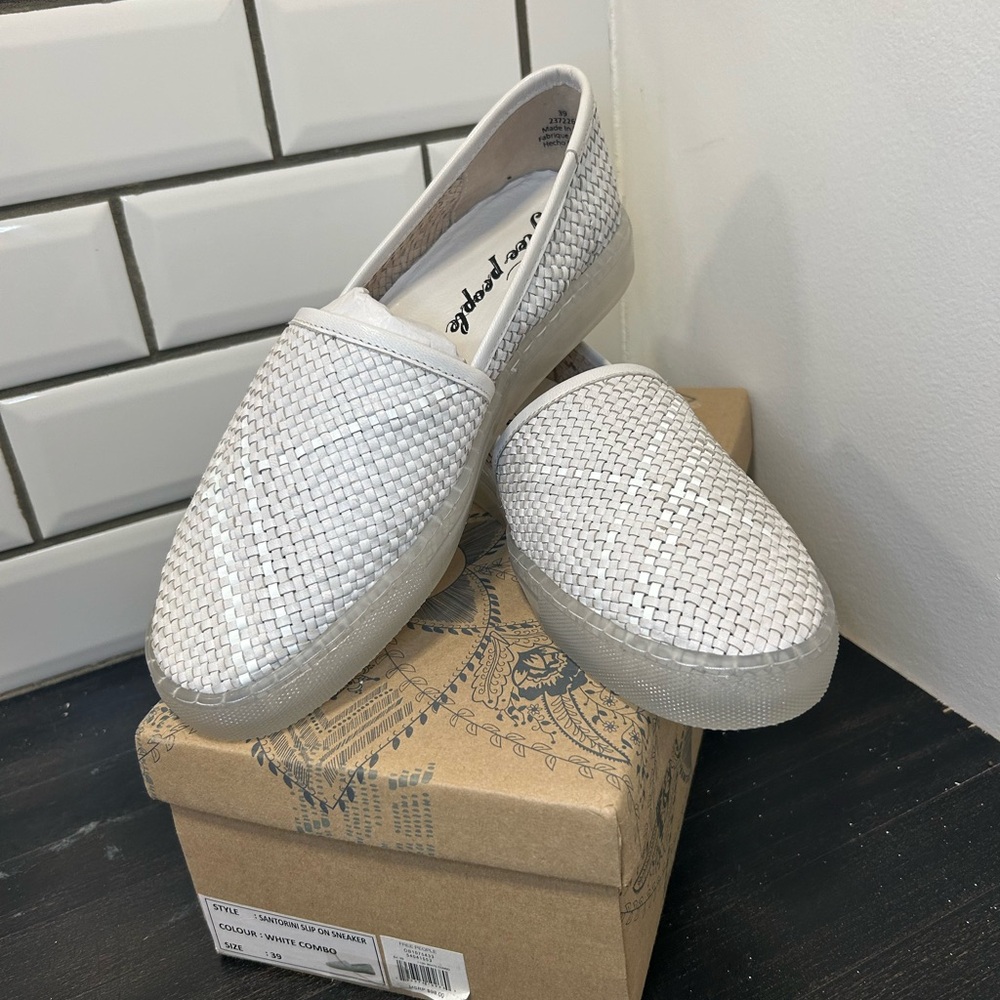 Free People Santorini Slide Sneakers Woven Slip-On Shoes in Light Gray